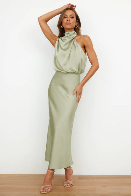 Madison Satin Halter Maxi Dress