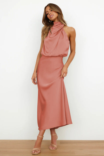 Madison Satin Halter Maxi Dress