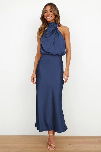 Madison Satin Halter Maxi Dress