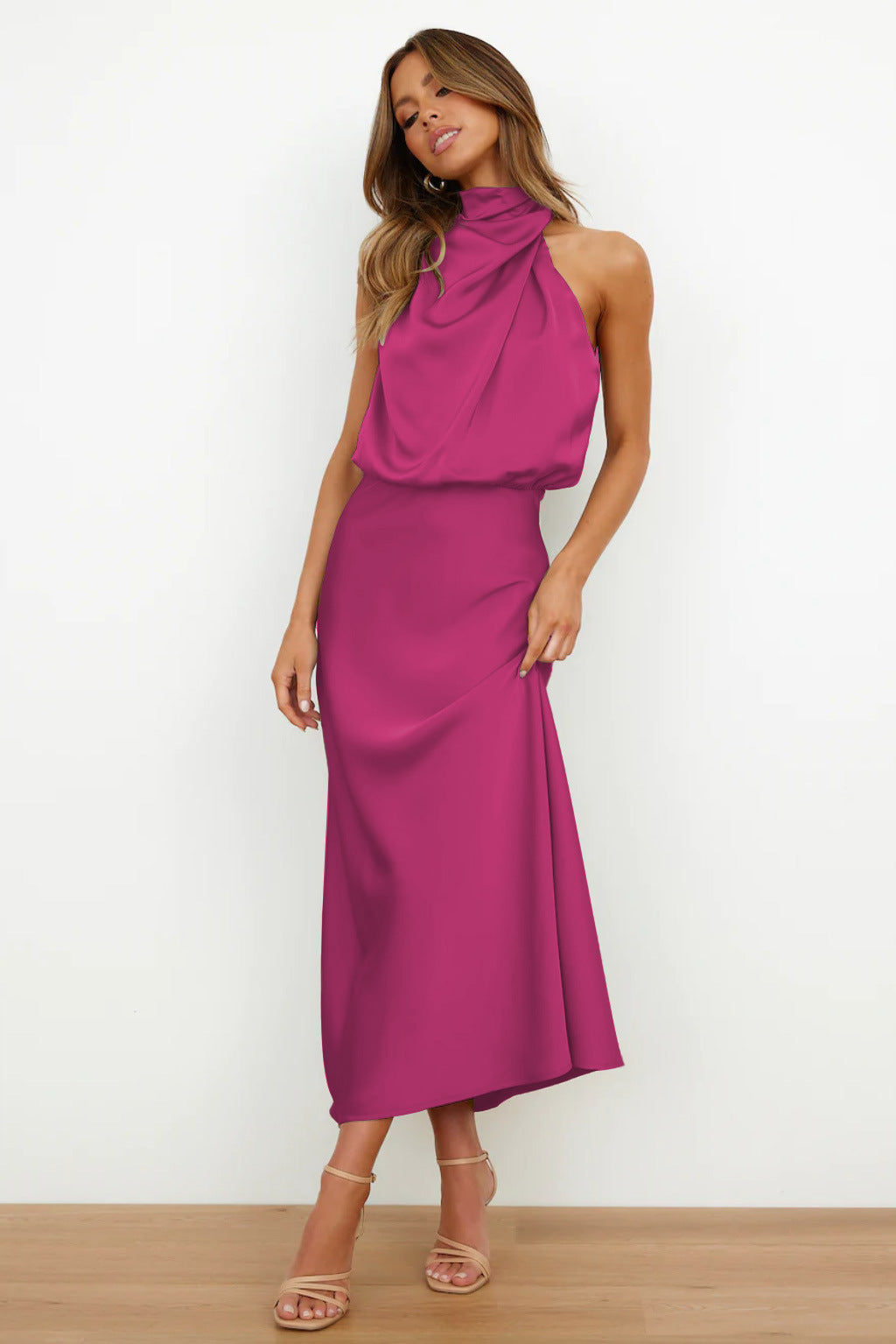 Madison Satin Halter Maxi Dress