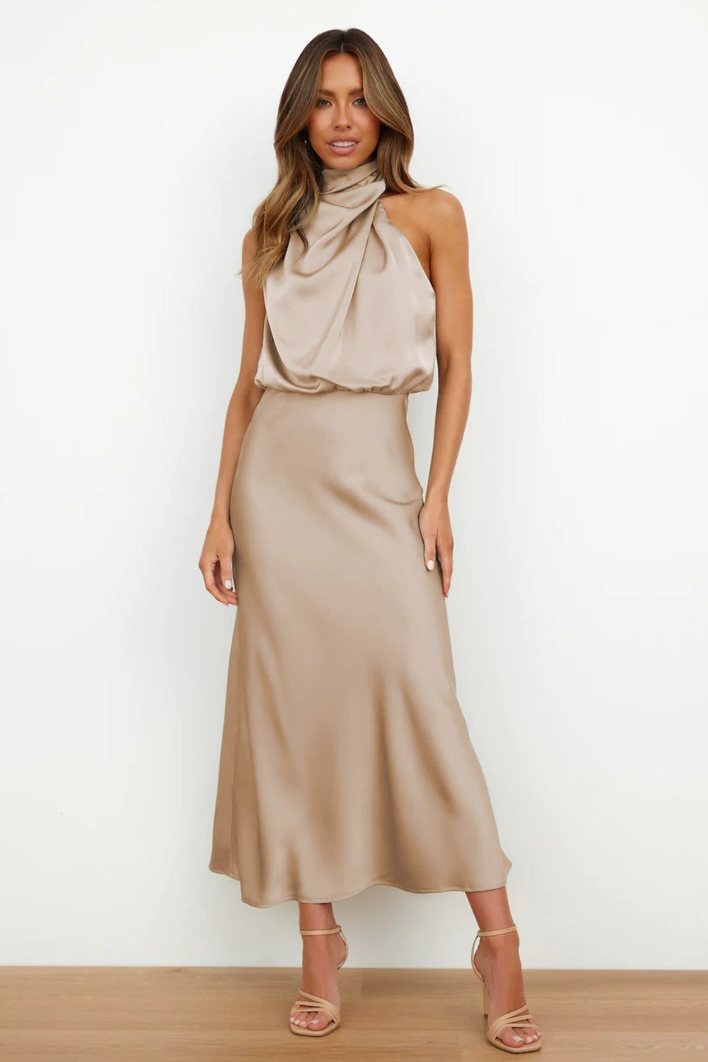 Madison Satin Halter Maxi Dress